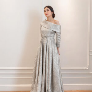 Silver Off-Shoulder Textured Gown