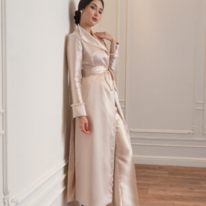 Satin Pearl-Trimmed Coat Set