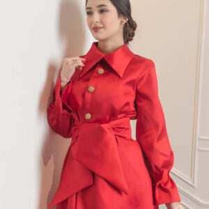 Red Satin Shirt Dress with Bow
