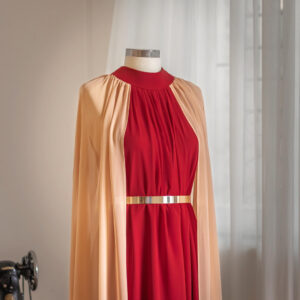 Red Gown with Sheer Cape