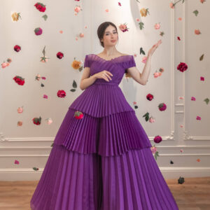 Violet Tiered Pleated Ball Gown